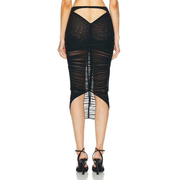 Mugler Mesh Bodycon Skirt in Black 34 New Cutout Midi Draped womens - Picture 3 of 16